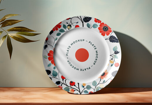Decorative Ceramic Plate Mockup &ndash; Realistic Floral Dish Scene for Branding, Tableware Design Presentation, or Kitchen Product Showcase