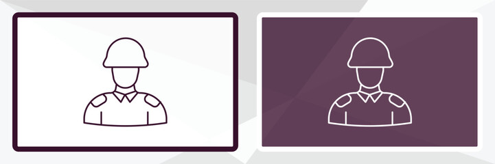 soldier outline icon. Linear vector from army and milatry concept. Thin line white and black soldier icon isolated on white and dark background