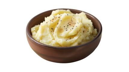 Creamy mashed potatoes in a bowl on white background