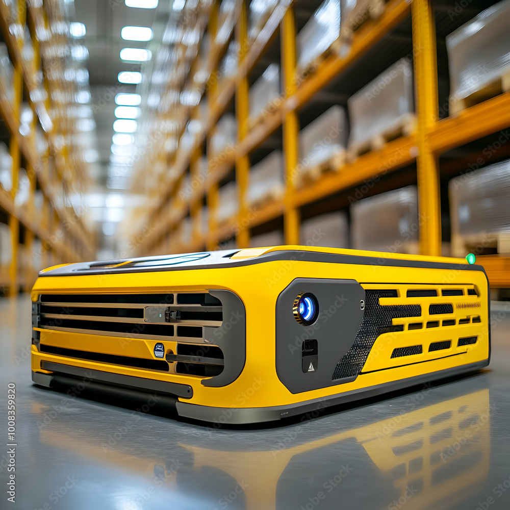 Poster 3d image of automated guided vehicle in warehouse setting