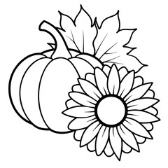 Cheerful Sunflower and Pumpkin Arrangement Vector Illustration for Thanksgiving
