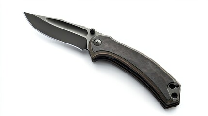 Fototapeta premium A Black Pocket Knife with a Partially Opened Blade