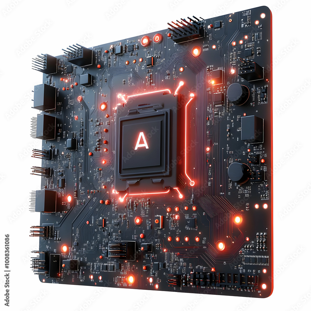 Poster 3d render circuit board technology background with cpu