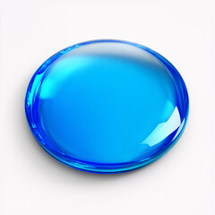 Shiny blue round button with reflective surface in a minimalist and modern abstract design on a neutral background