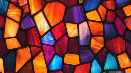Vibrant Abstract Stained Glass Mosaic, showcasing rich colors and dynamic shapes, perfect for enhancing commercial backgrounds with its captivating visual appeal.