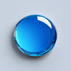 Shiny blue round button with reflective surface in a minimalist and modern abstract design on a neutral background