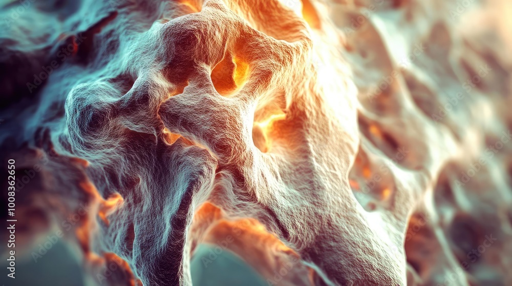 Poster Abstract close-up of intricate cellular structures with glowing highlights, representing biological patterns and textures.