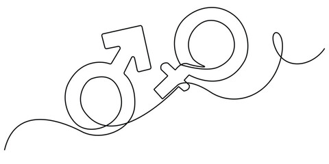 continuous one line drawing of male and female symbols.one line drawing of male and female gender sign icons.single line vector illustration.isolated white background
