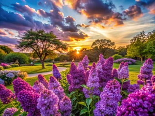 Fototapeta premium Beautiful blooming Texas lilac flowers showcasing vibrant purple hues in a serene garden setting