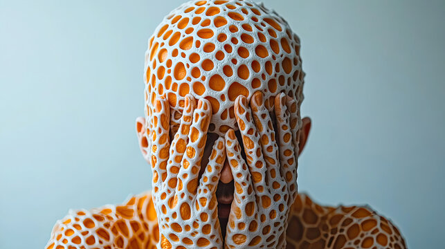  Human hand with surreal trypophobia holes