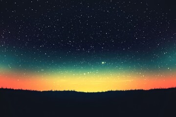 Naklejka premium Serene twilight sky with starry night silhouette