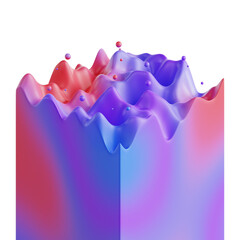 Colorful fluid gradient in 3d illustration, a square shape with a wavy top, purple and red and blue color combination, 3d rendering, wallpaper background