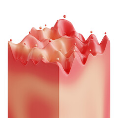 Colorful fluid gradient in 3d illustration, a square shape with a wavy top, red and pink color combination, 3d rendering, wallpaper background