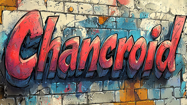 Graffiti style chancroid lettering on colorful urban wall