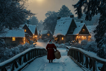 Moonlit Visit by Saint Nicholas in a Snowy Village