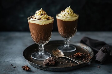 Decadent chocolate mousse with whipped cream garnish