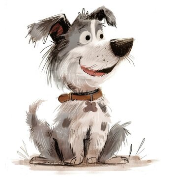Cute Cartoon Dog with Collar Smiling Happily