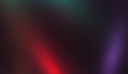 Abstract purple green red color glowing neon light beams grainy gradient backdrop design. Elegant bright, shiny, glowing, noisy multicolored neon gradient banner, poster, website header.