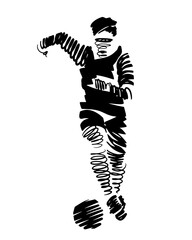 Footballer playing. Football player kicks the ball, vector abstract illustration 