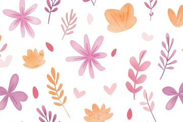 Pastel floral pattern with hand-drawn botanical elements