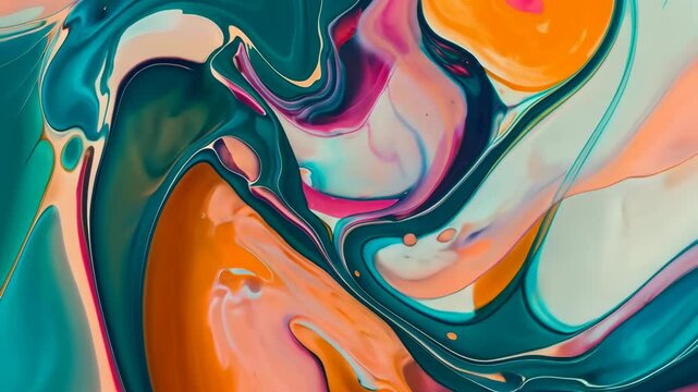 Abstract fluid art with vibrant colors and swirling patterns creating a mesmerizing visual experience, 4k footage