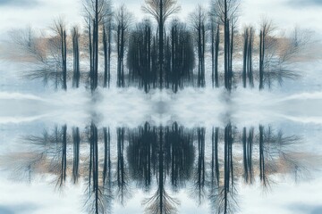 Obraz premium Winter reflection of trees in serene symmetry