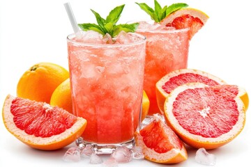 Refreshing grapefruit cocktail with ice mint
