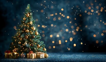 Christmas tree decorated for the holiday season with gift boxes underneath