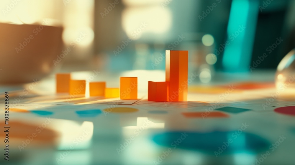 Poster colorful bar graph on a table with abstract background