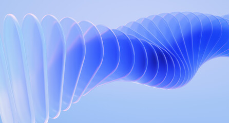 Minimal geometric background with blue glass shapes. 3d rendering illustration.