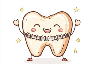 A cheerful cartoon tooth with a toothbrush and toothpaste, promoting good dental hygiene