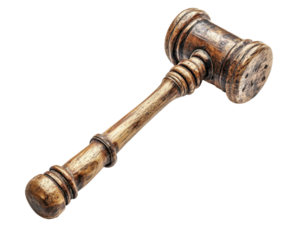 A wooden gavel used in legal settings to signify authority and decision-making.