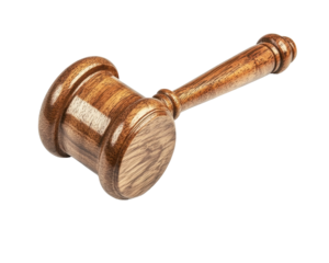 A wooden gavel used in legal settings to signify authority and decision-making.