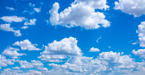 Panoramic view of blue sky with fluffy clouds. Beautiful landscape with beautiful clouds. Clouds...