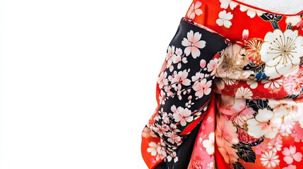 Close-up of a Red and Black Floral Kimono Sleeve