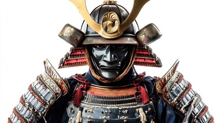 Fototapeta premium Close-up of a Samurai Warrior Wearing Traditional Armor and Helmet