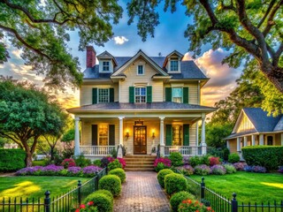 Fototapeta premium Charming Texas Homes Showcasing Southern Architecture, Lush Landscapes, and Inviting Atmospheres