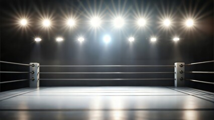 Professional Boxing Ring Illuminated by Spotlights with Dark Background






