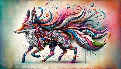 "Lobos Cósmicos: Espíritus de Colores"