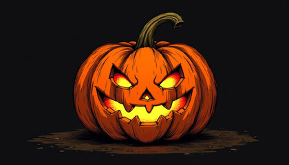 Obraz premium Glowing jack-o'-lantern with menacing face on dark background