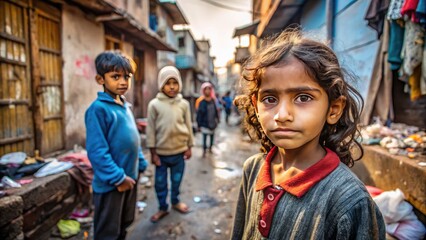 Fototapeta premium Children Experiencing Poverty in Urban Settings: A Reflection of Social Inequality and Struggle
