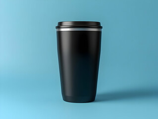 3D Black Coffee Cup on Blue Background