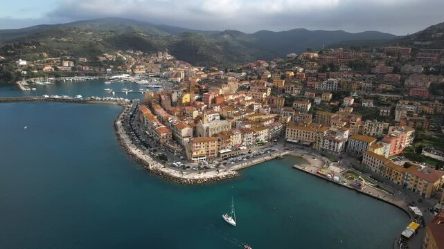 travel, italy, tuscany, porto santo stefano, sea, scenery, vacation, landmark, destination, aerial view, town, panorama, landscape, italian, high angle, panoramic, drone, santo stefano, argentario, po