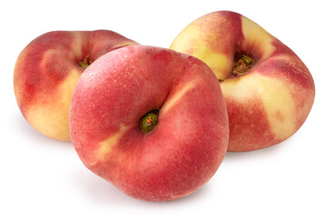 Flat peach or Donut Peach on white background, Flat Peach premium fruit isolate on white with clipping path.