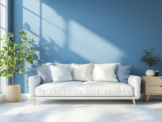 Illustration of a Minimalist Living Room With Blue Wall
