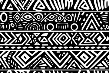 black and white seamless tribal pattern, geometric african ethnic doodle design
