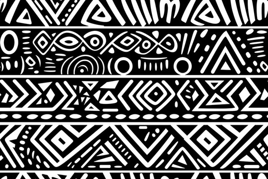 black and white seamless tribal pattern, geometric african ethnic doodle design