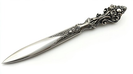 Ornate Silver Letter Opener with Floral Design