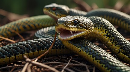 Obraz premium Close up of snakes tangled together.