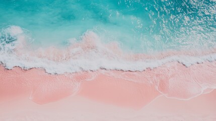 Blue marine water smooth wave with pink sand beach aerial view